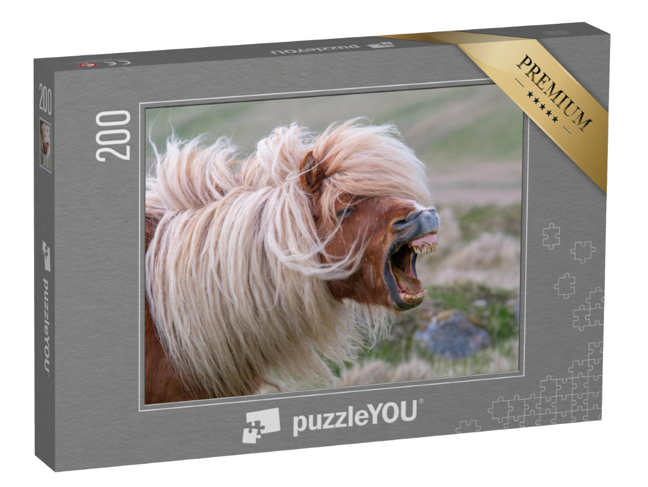 Puzzle 200 Teile „Wieherndes Shetlandpony mit wilder Mähne“