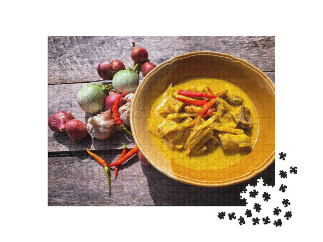 Puzzle 1000 Teile „Kokosnuss-Curry-Huhn mit Bambussprossen aus Thailand“