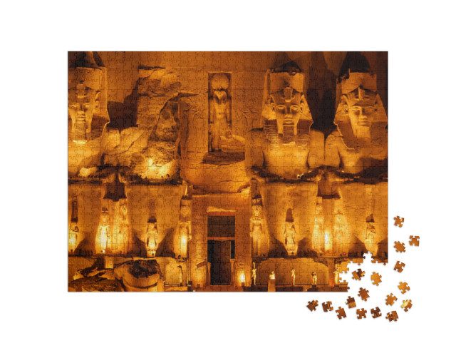 Puzzle 1000 Teile „Fotografie des Abu Simbel Tempels in der Nacht“