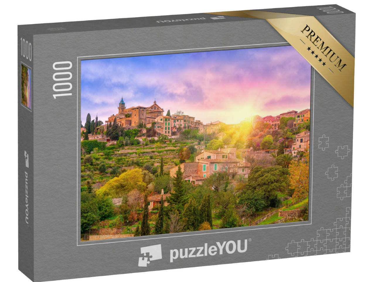 Puzzle 1000 Teile „Valdemossa-Tal auf Mallorca bei Sonnenaufgang, Spanien“