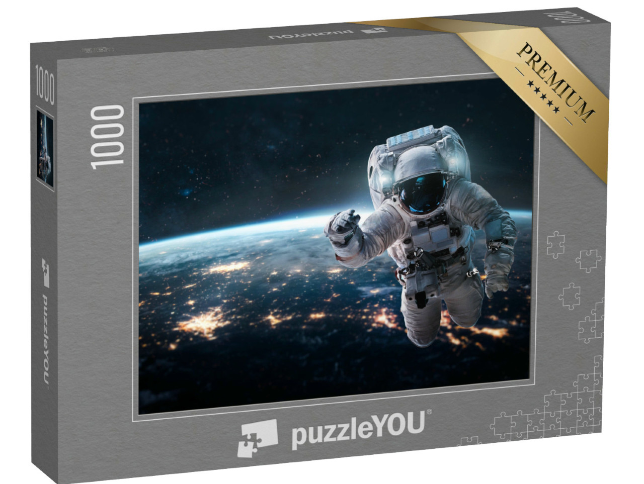 Puzzle 1000 Teile „Ein Astronaut schwebt über der Erde bei Nacht“