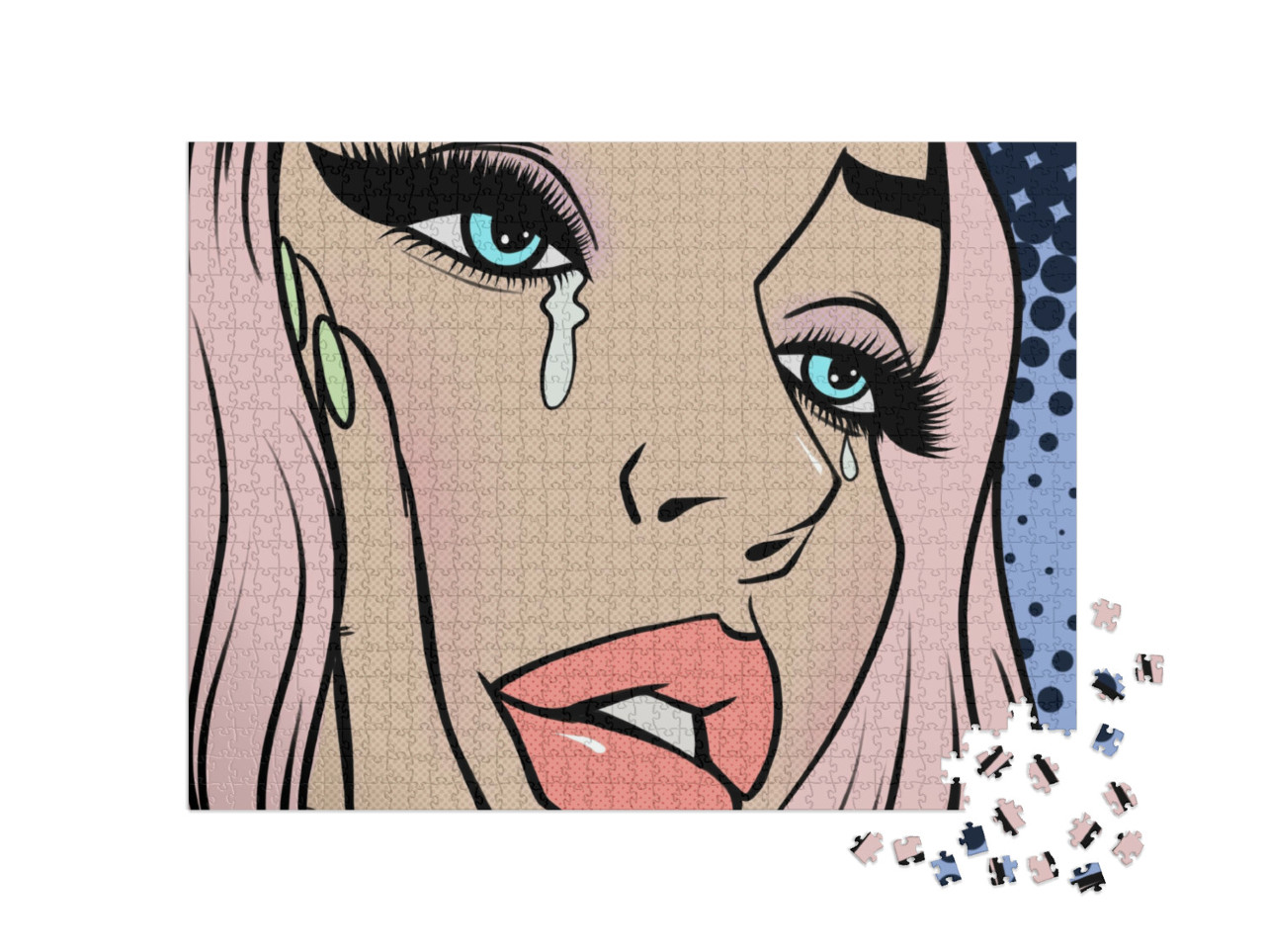 Puzzle 1000 Teile „Das Mädchen mit den rosa Haaren weint“