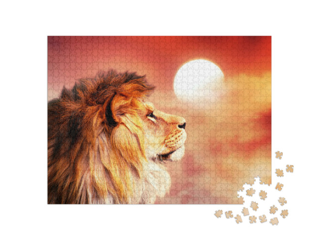 Puzzle 1000 Teile „Afrikanischer Löwe im glühenden Sonnenuntergang“