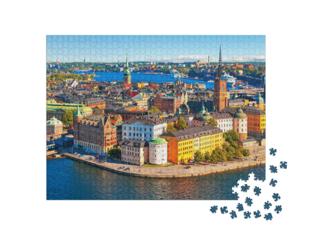 Puzzle 1000 Teile „Sommer-Luftbildpanorama der Altstadt Gamla Stan, Stockholm“