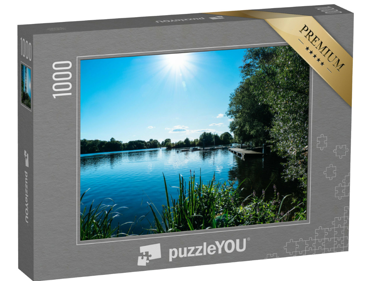 Puzzle 1000 Teile „Flusslandschaft an einem sonnigen Sommertag, Elbe in Hamburg, Deutschland“