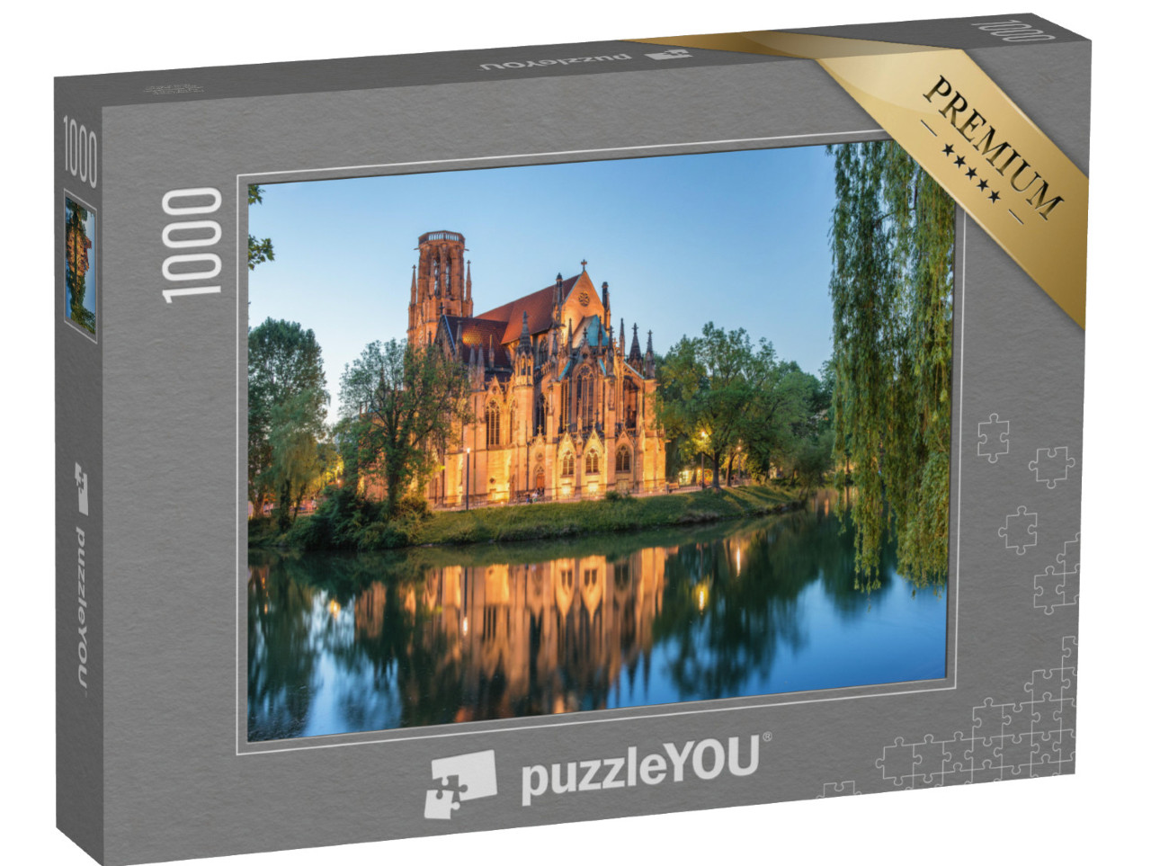 Puzzle 1000 Teile „Nachtansicht der Johanniskirche Stuttgart, Deutschland“