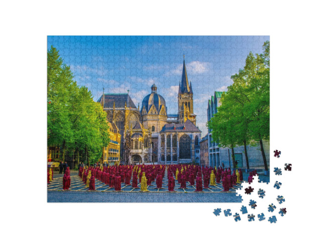 Puzzle 1000 Teile „Mein Karl: Ausstellung in Aachen vor dem Dom“