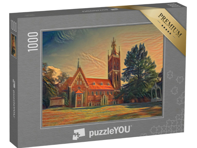 Puzzle 1000 Teile „im Stil von Edvard Munch, Der Schrei - St. Petri Kirche in Wörlitz, Dessau, Sachsen-Anhalt, Deutschland“