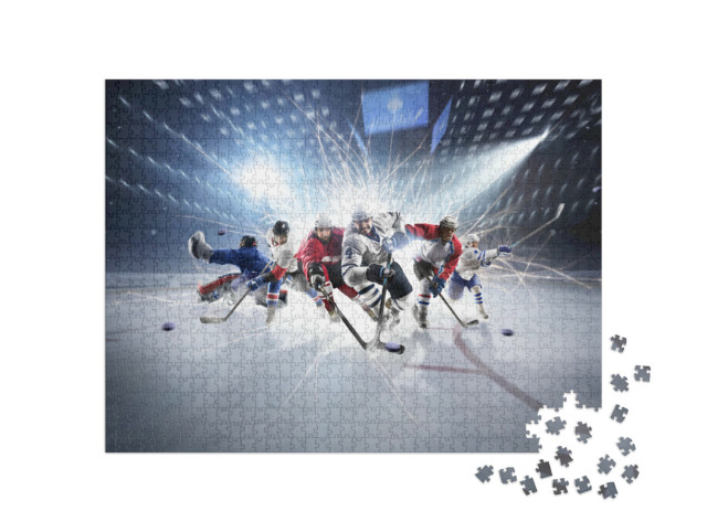 Puzzle 1000 Teile „Collage aus Eishockeyspielern in Aktion“