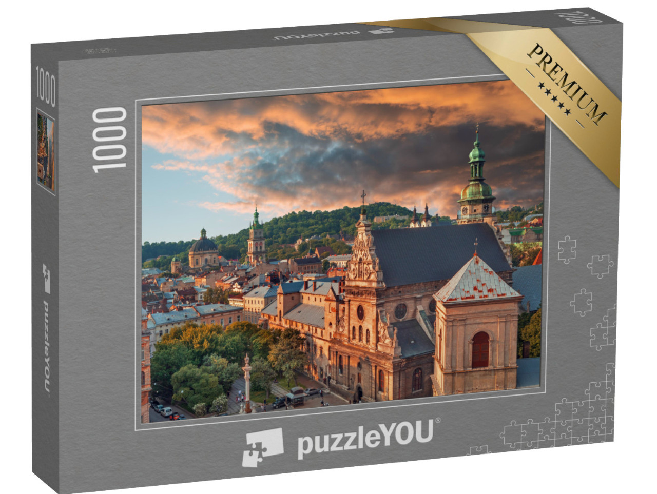 Puzzle 1000 Teile „Historisches Zentrum von Lwiw bei Sonnenuntergang“