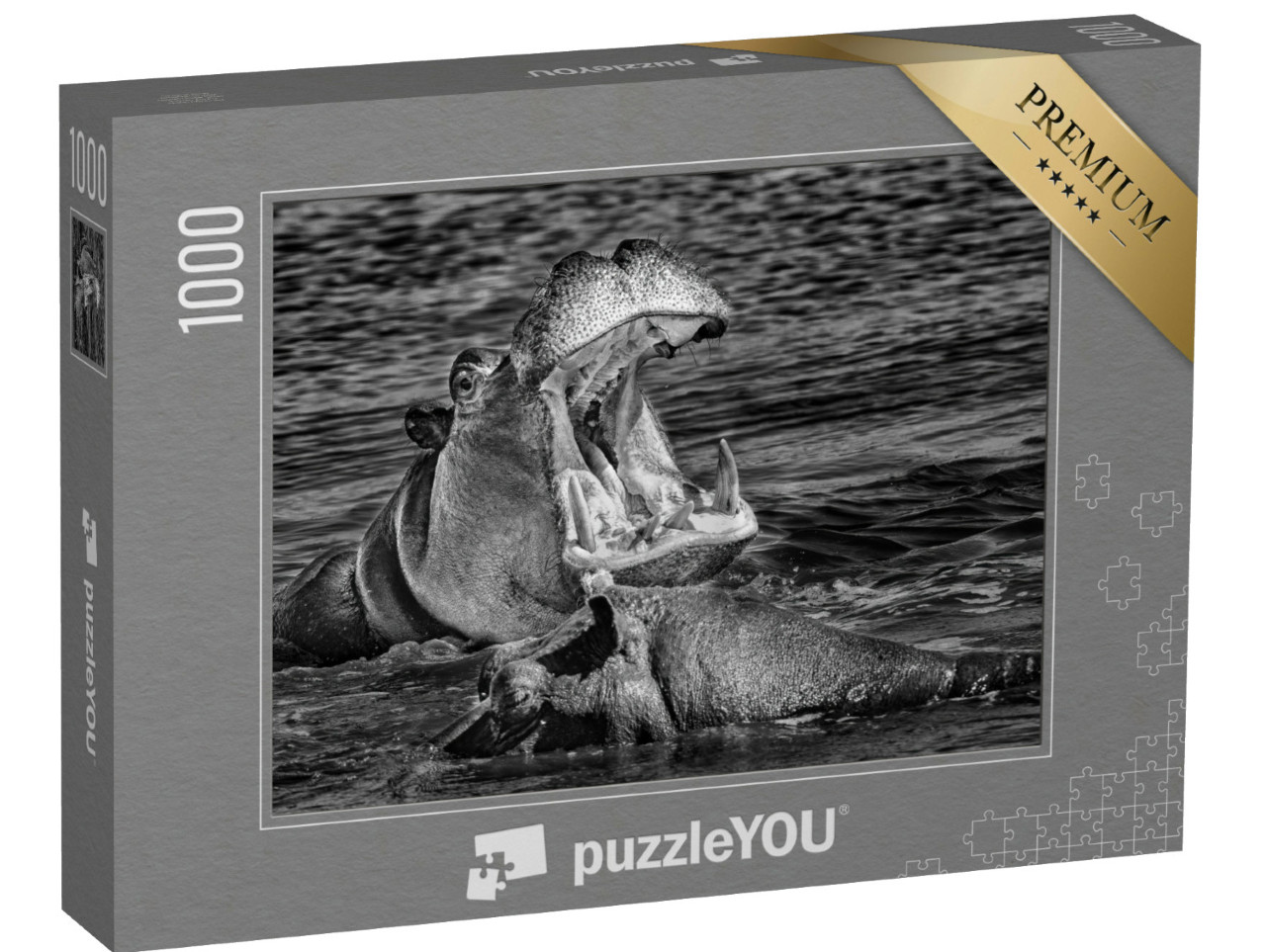 Puzzle 1000 Teile „Nilpferd mit weit aufgerissenem Maul, Okavango-Delta, Botswana“