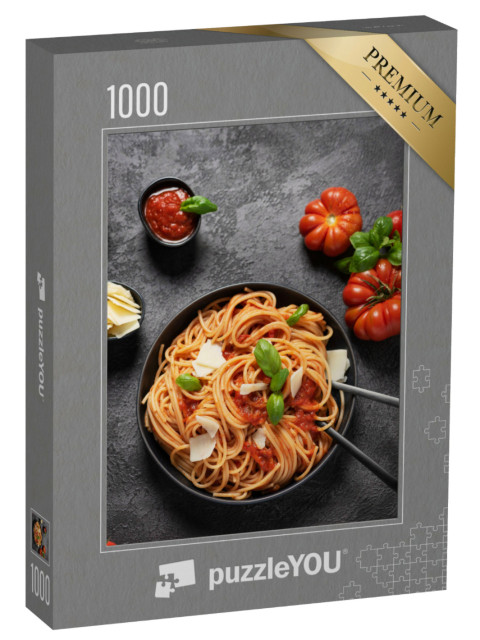 Puzzle 1000 Teile „Traditionelle italienische Pasta mit Tomatensauce, Basilikum und Käse“