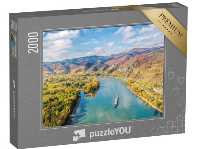 Puzzle 2000 Teile „Panorama des Wachautals mit Schiff auf der Donau“