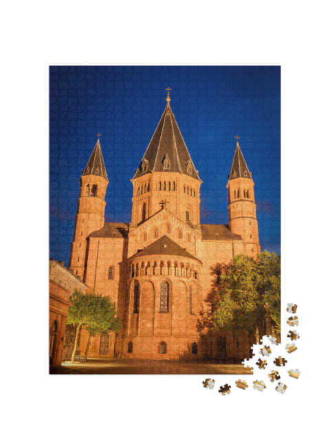 Puzzle 1000 Teile „Der Mainzer Dom am Abend, Rheinland-Pfalz“