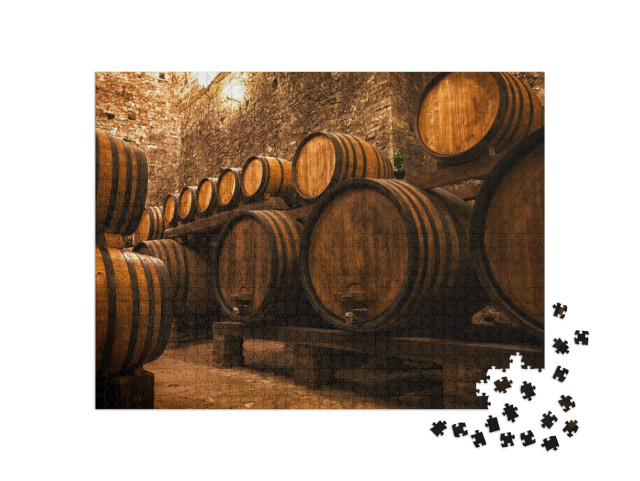 Puzzle 1000 Teile „Weinkeller mit Fässern für die Lagerung von Wein, Italien“