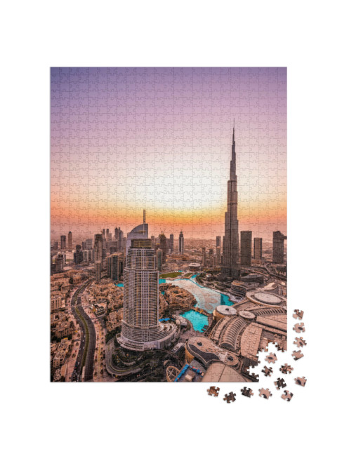 Puzzle 1000 Teile „Downtown Dubai im Sonnenuntergang“
