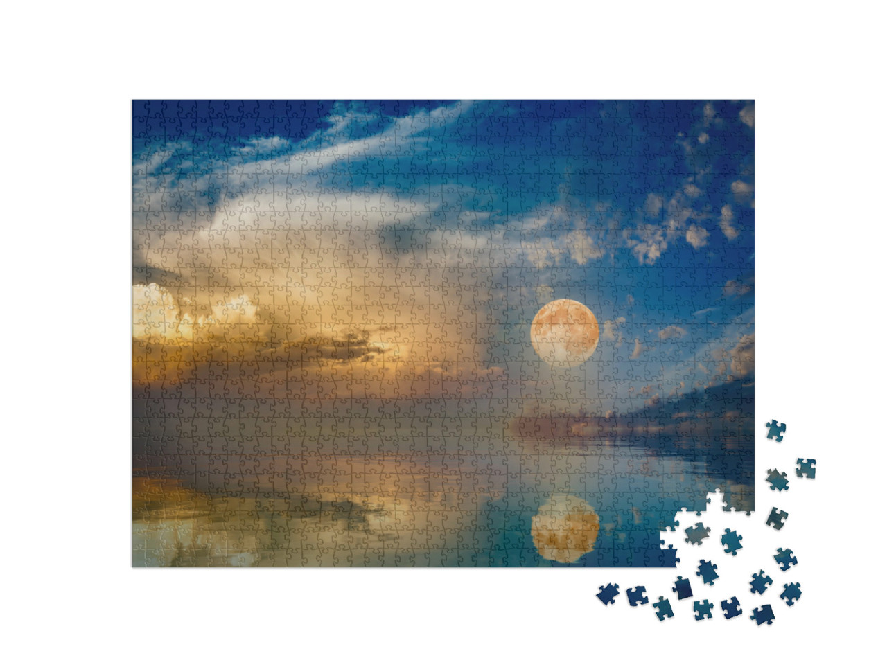 Puzzle 1000 Teile „Vollmond über dem Sonnenuntergangshimmel am Meer“