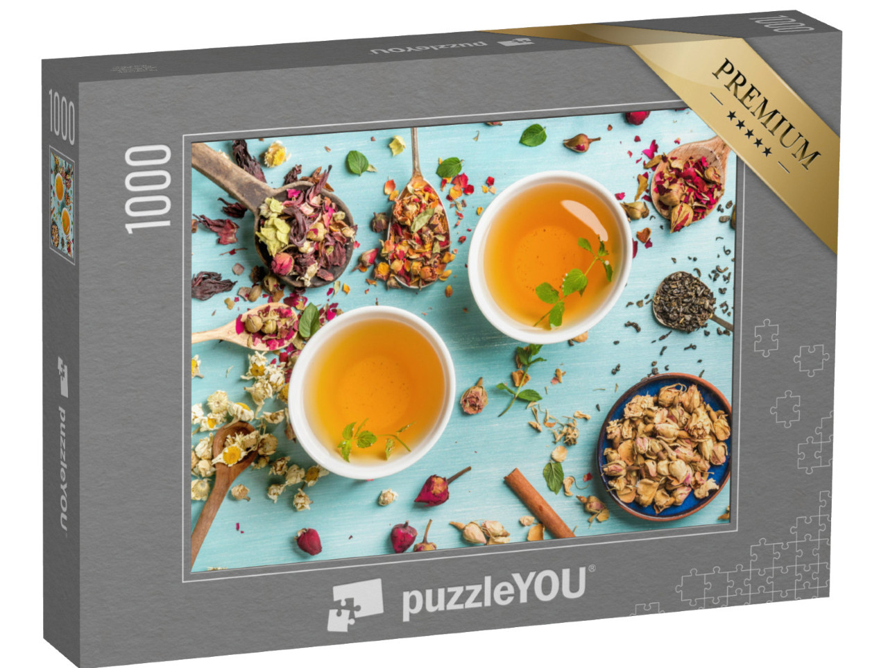 Puzzle 1000 Teile „Zwei Tassen frischer Tee aus getrockneten Kräutern“