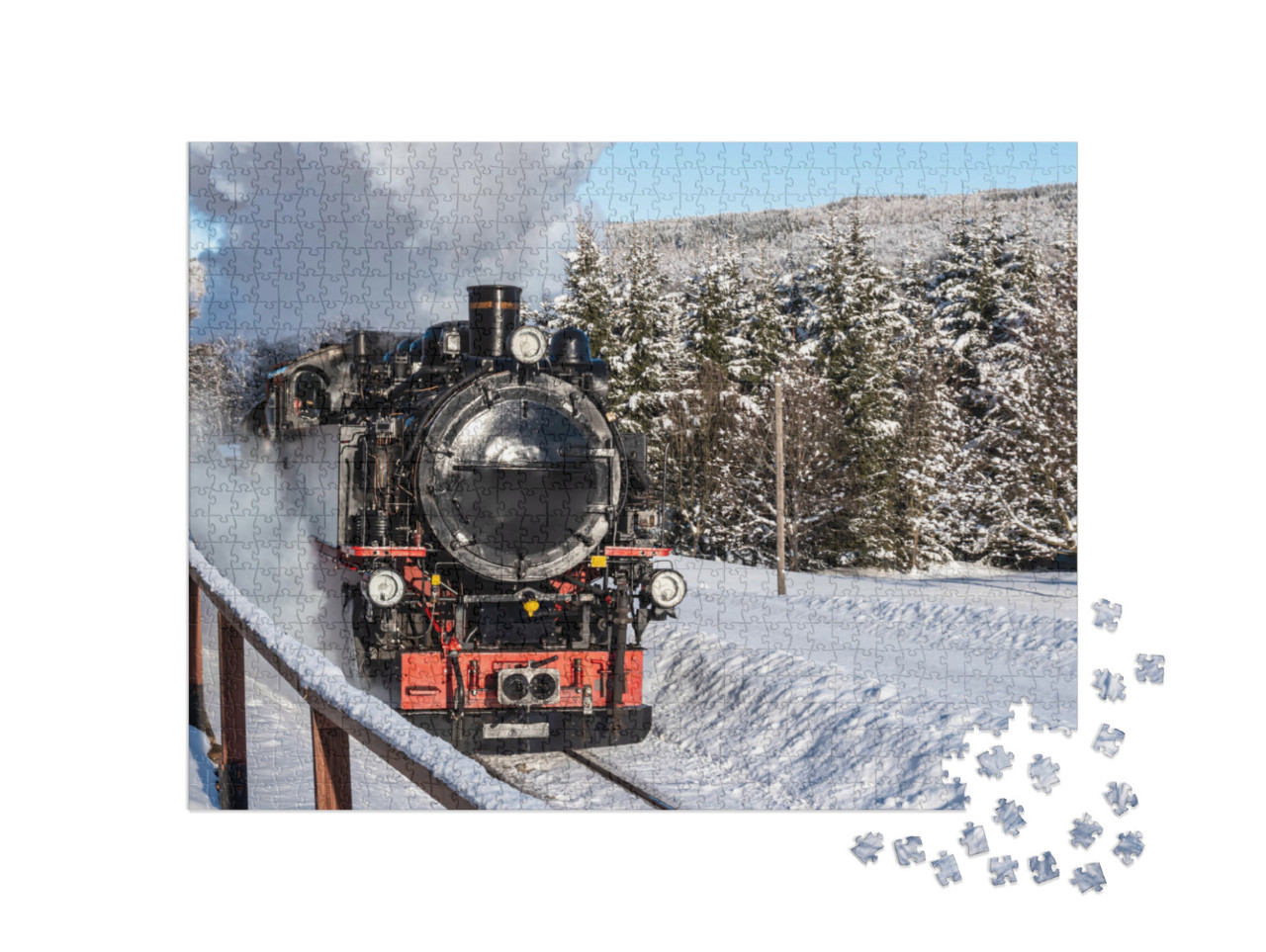 Puzzle 1000 Teile „Historische Dampflokomotive im winterlichen Erzgebirge“
