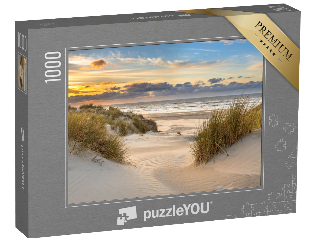 Puzzle 1000 Teile „Sonnenuntergang über den Dünen der Insel Ameland, Niederlande“