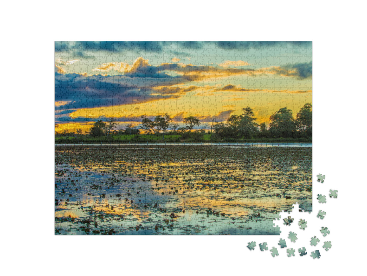 Puzzle 1000 Teile „Farbenfroher Sonnenuntergang über dem Pantanal, Brasilien“