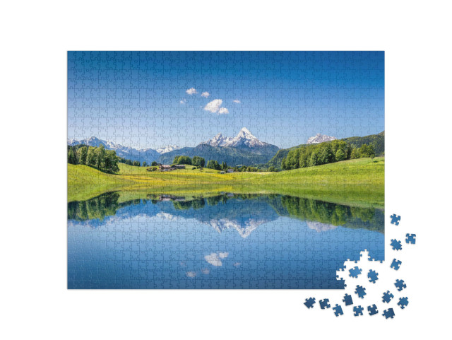 Puzzle 1000 Teile „Sommerlandschaft mit klarem Bergsee in den Alpen“