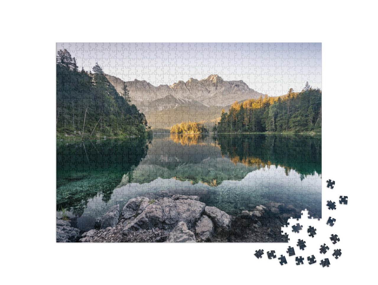 Puzzle 1000 Teile „Zugspitze vom Eibsee aus fotografiert“
