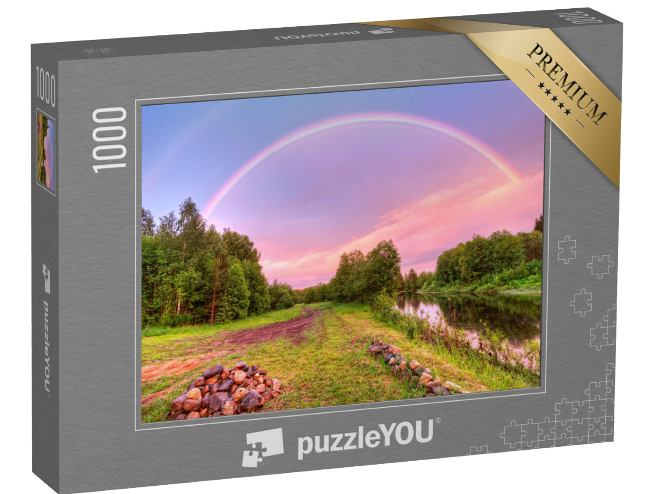Puzzle 1000 Teile „Regenbogen über der ländlichen Archangelskij Region, Russland“