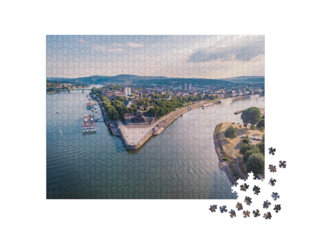 Puzzle 1000 Teile „Deutsches Eck in Koblenz: Zusammenfluss von Rhein und Mosel“