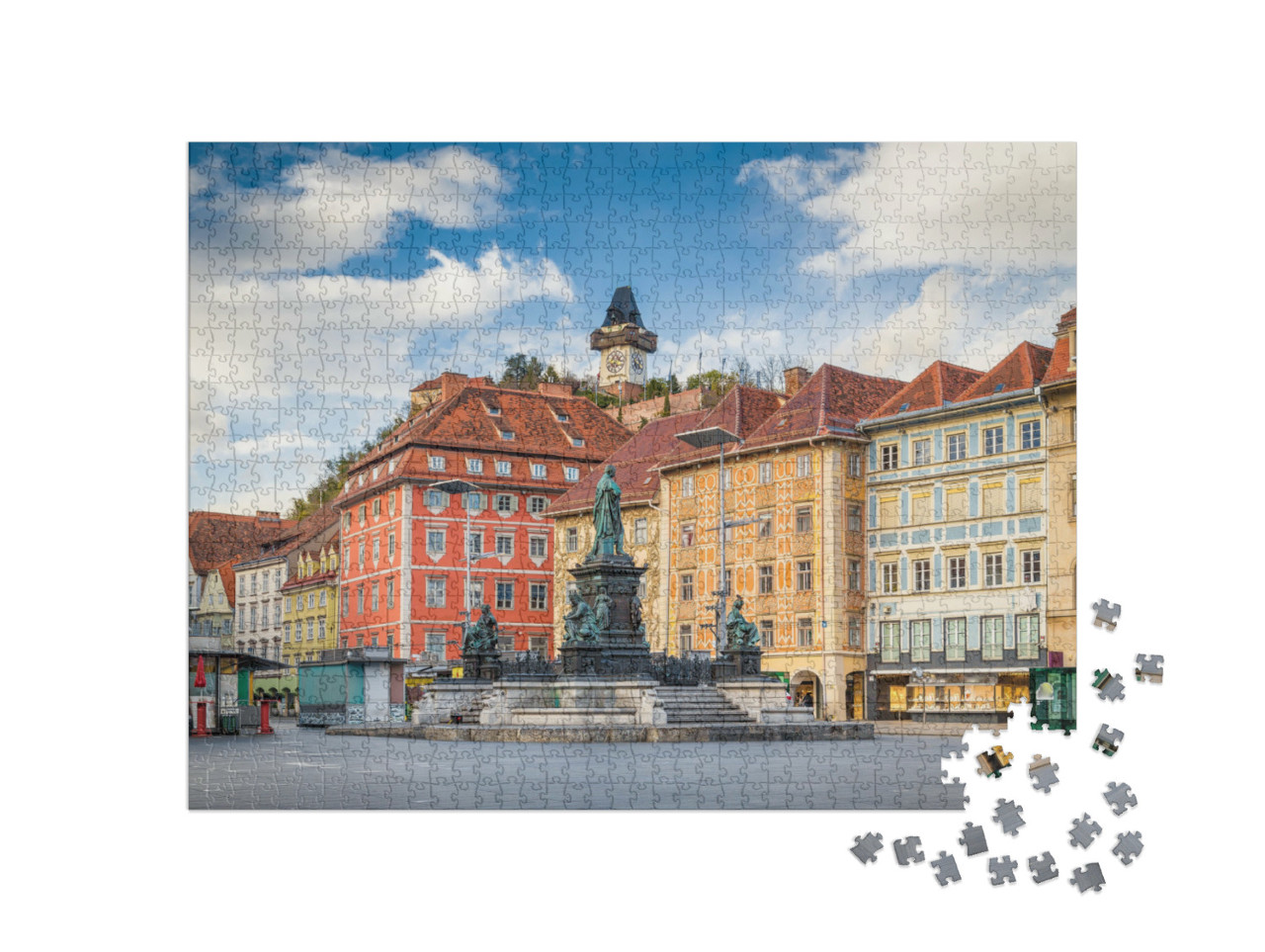 Puzzle 1000 Teile „Historische Stadt Graz mit berühmtem Grazer Uhrenturm, Österreich“