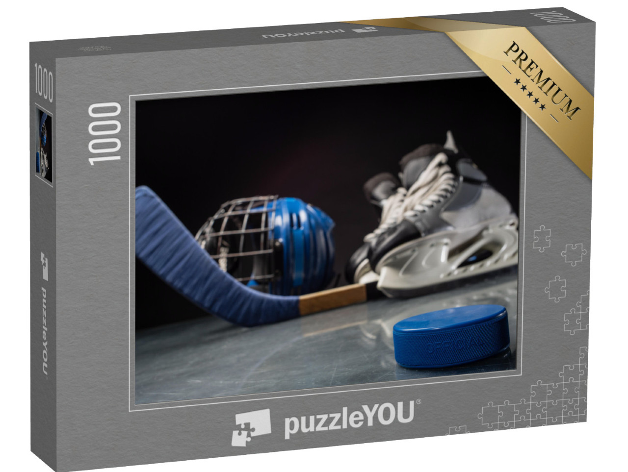 Puzzle 1000 Teile „Nahaufnahme eines Hockey-Pucks und einer Hockey-Ausrüstung“