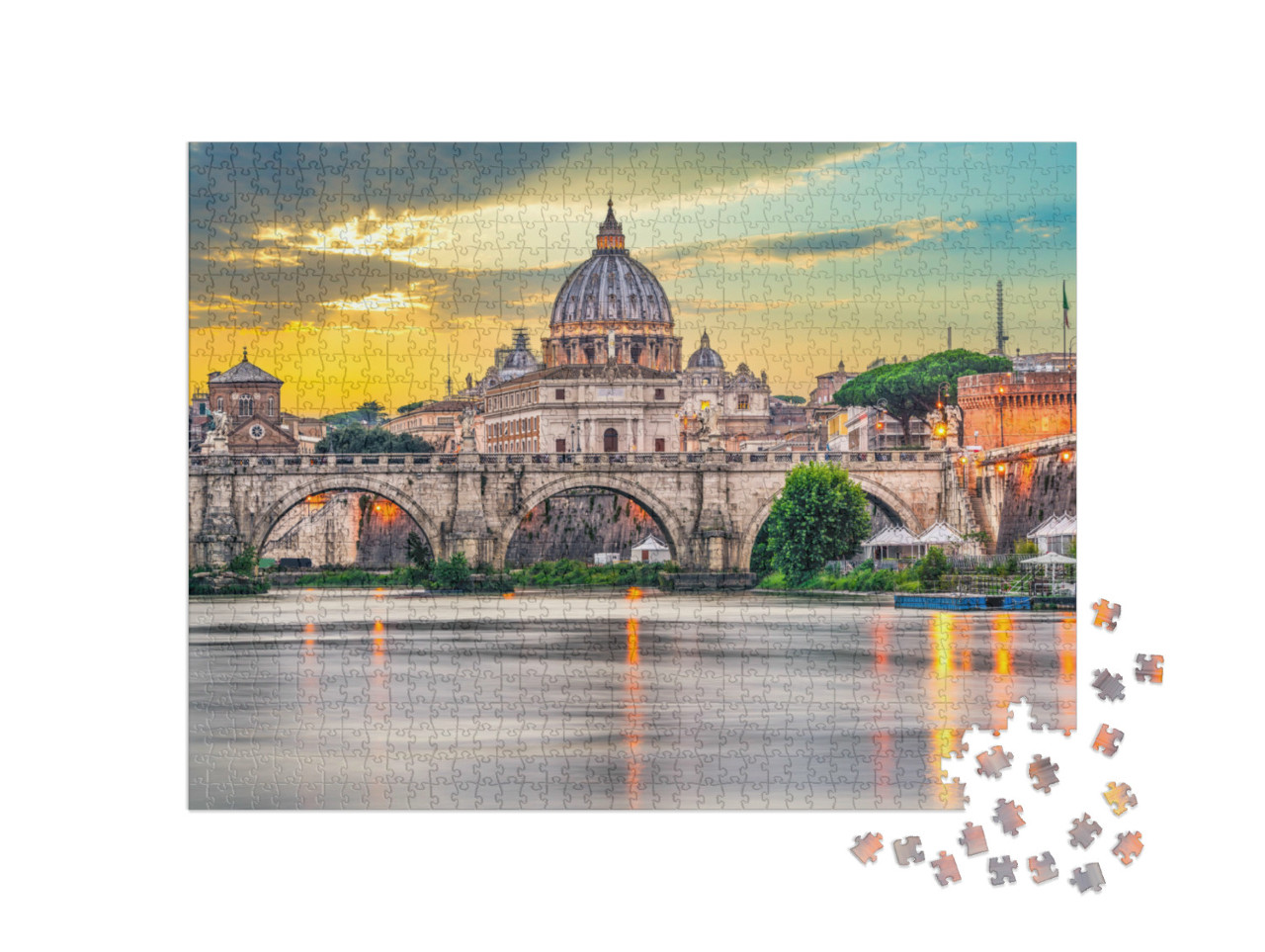 Puzzle 1000 Teile „Petersdom und Brücke Ponte Vittorio Emanuele II im Vatikan, Rom“
