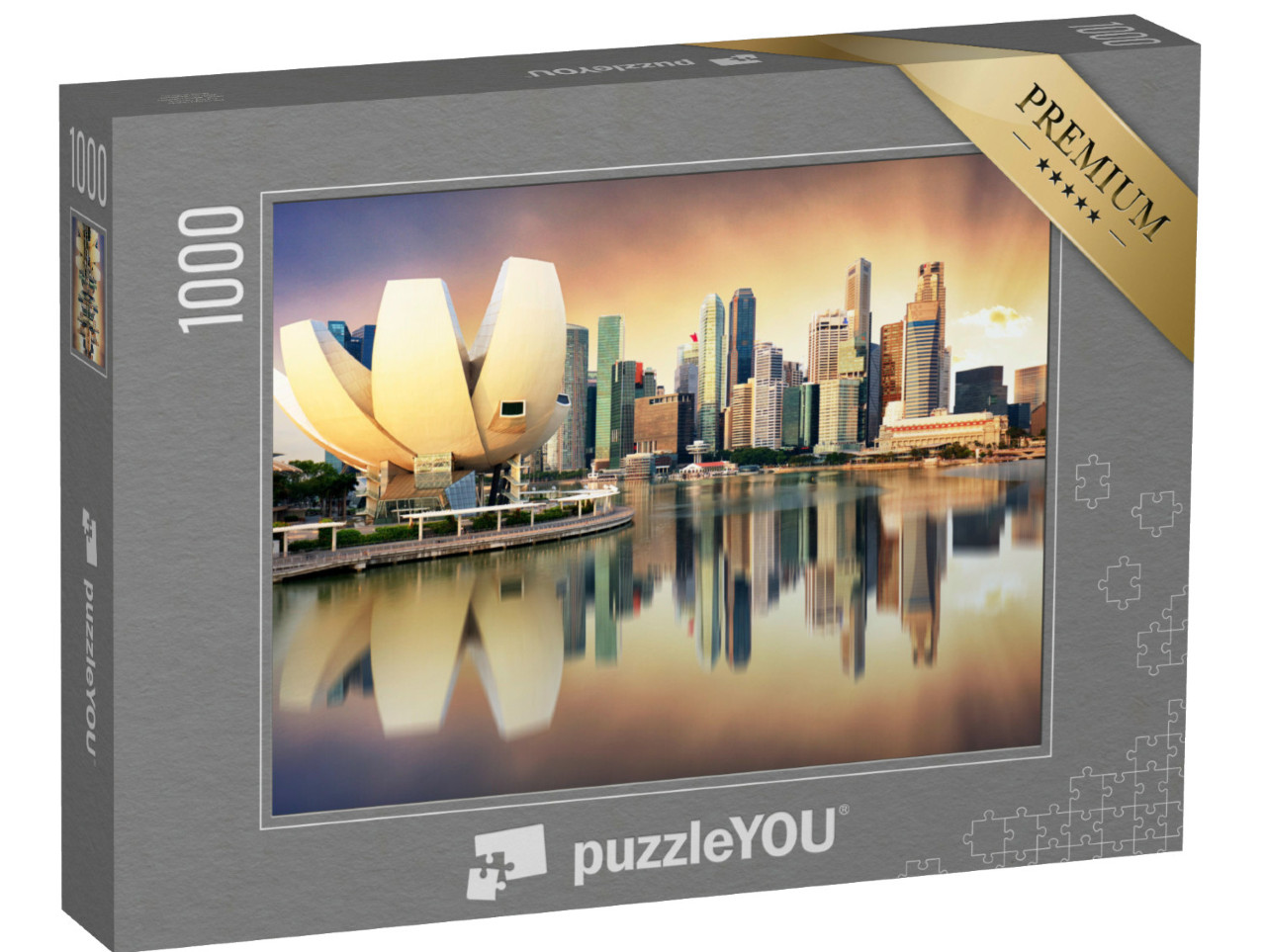 Puzzle 1000 Teile „Skyline von Singapur am Yachthafen im Licht des Abends“