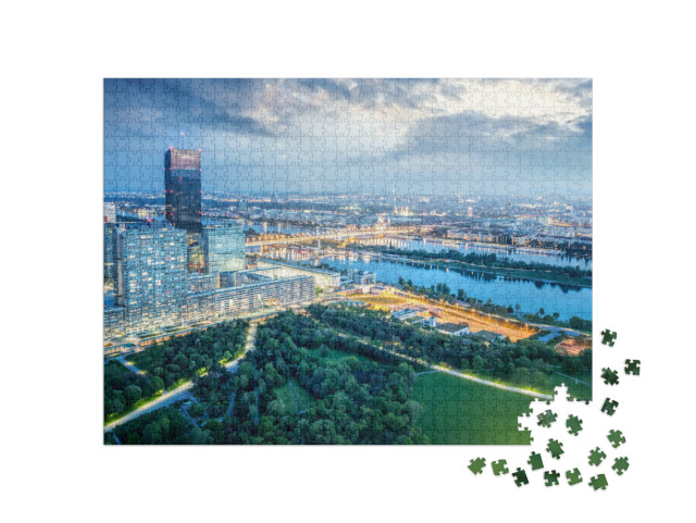 Puzzle 1000 Teile „Wiener Skyline bei Nacht, Österreich“
