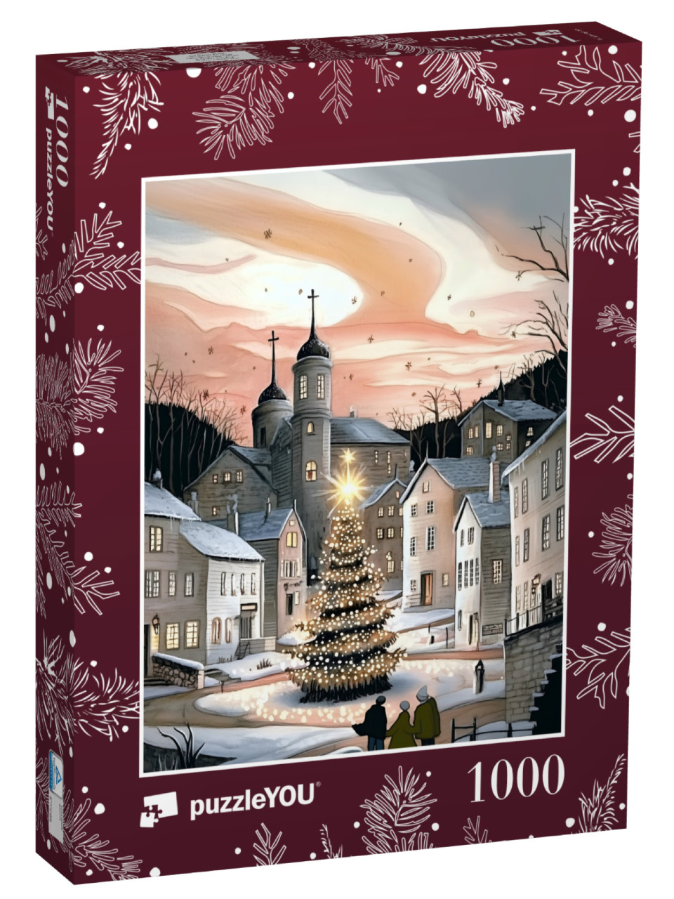 Puzzle 1000 Teile „Christbaum leuchtet hell am Dorfplatz“