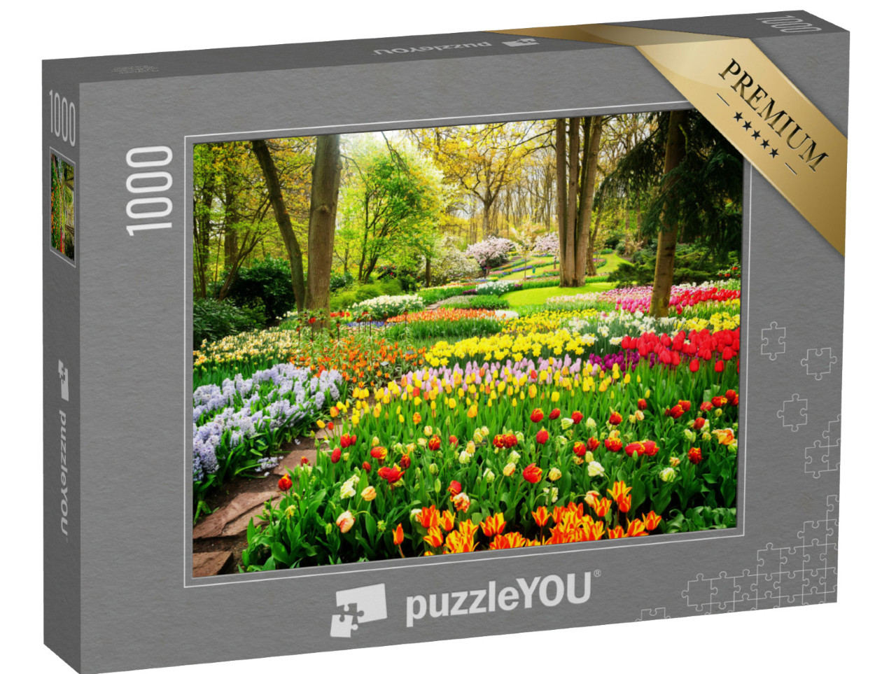 Puzzle 1000 Teile „Buntes Tulpenmeer im Park“