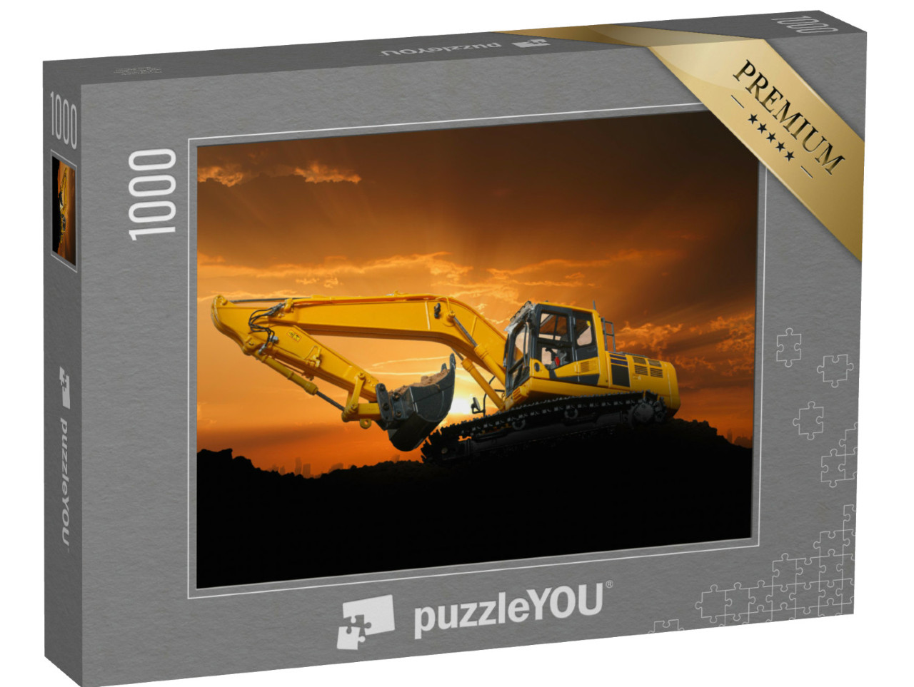 Puzzle 1000 Teile „Crawler Bagger auf einer Baustelle bei Sonnenuntergang“