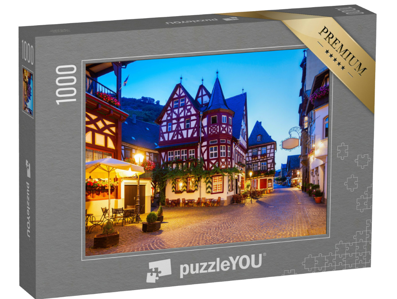 Puzzle 1000 Teile „Bacharach: Altstadt bei Nacht, Rheintal, Deutschland“
