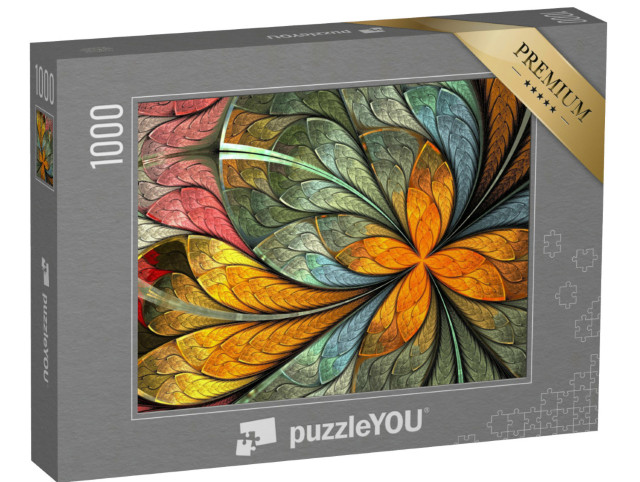 Puzzle 1000 Teile „Fraktale Blume im Buntglasfenster-Stil“