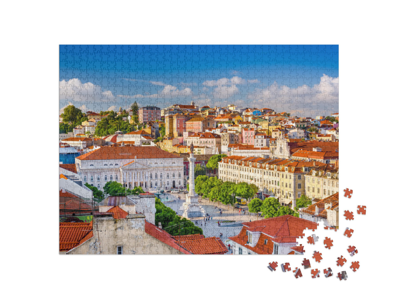 Puzzle 1000 Teile „Lissabon Skyline mit Blick über den Rossio Platz“