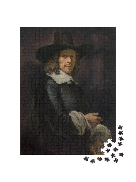 Puzzle 1000 Teile „Rembrandt - Porträt eines Gentleman mit großem Hut und Handschuhen“