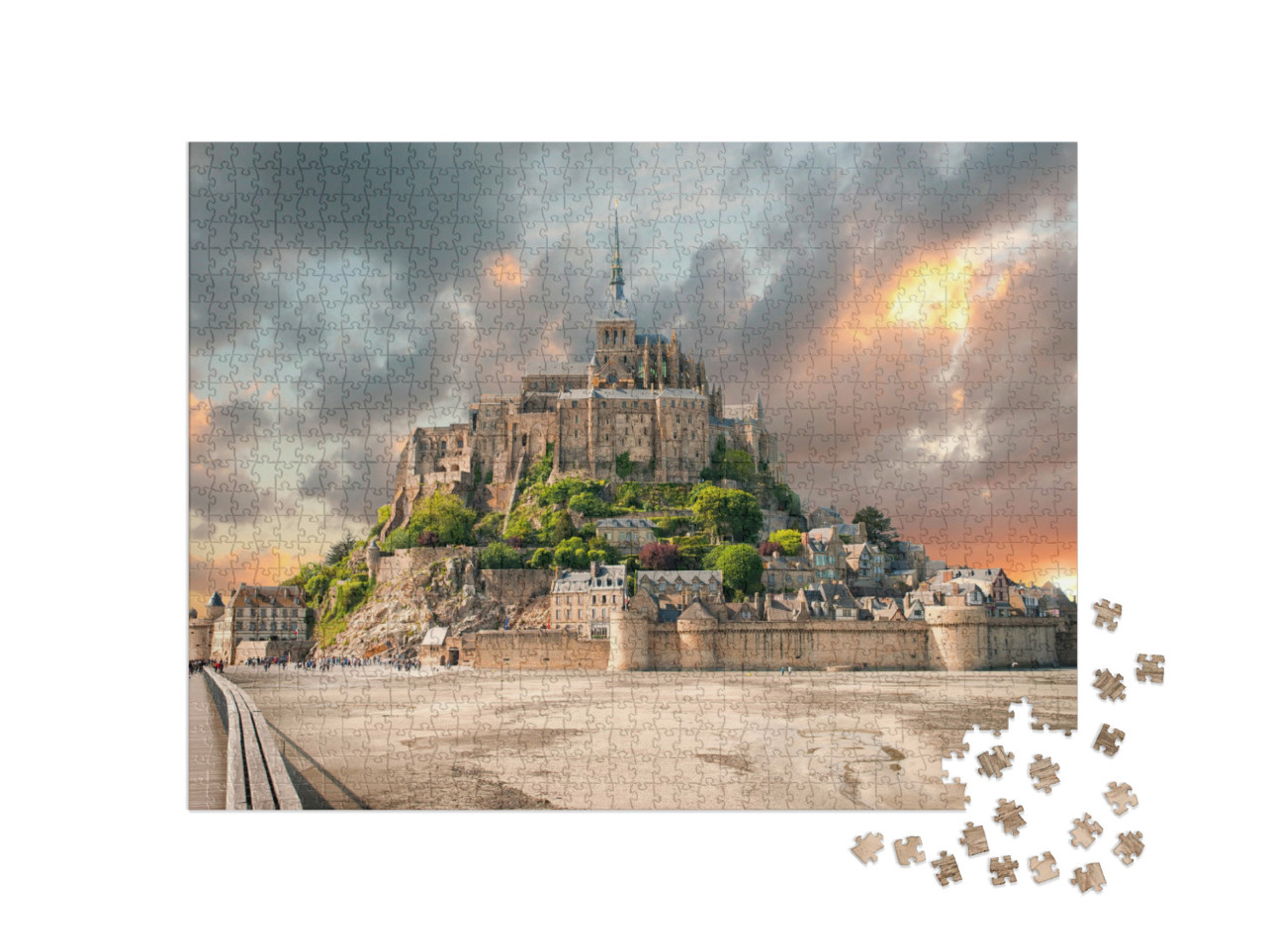 Puzzle 1000 Teile „Panoramablick auf den berühmten Le Mont Saint Michel, Normandie, Frankreich“