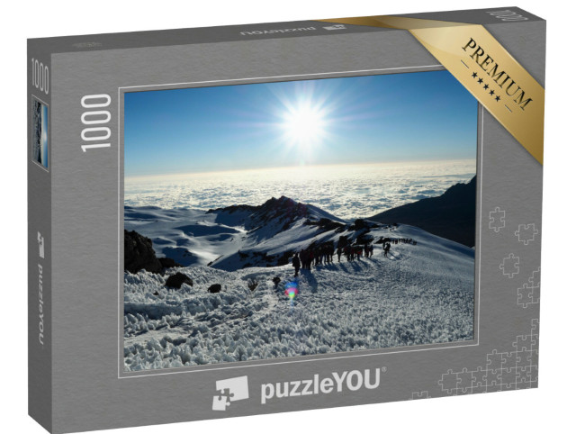 Puzzle 1000 Teile „Wanderer am Kilimandscharo, höchster Gipfel in Afrika, Serengeti“