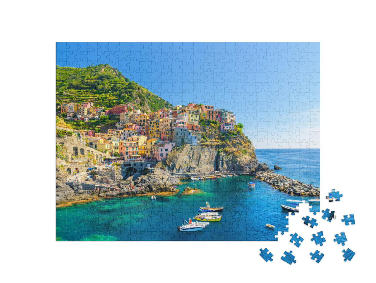 Puzzle 500 Teile „Manarola traditionelles typisch italienisches Dorf im Nationalpark Cinque Terre“