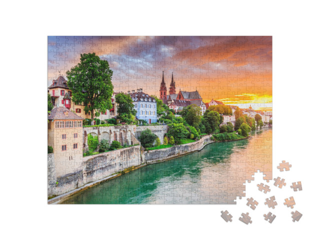 Puzzle 500 Teile „Baseler Altstadt mit rotem Münster am Rhein, Schweiz“