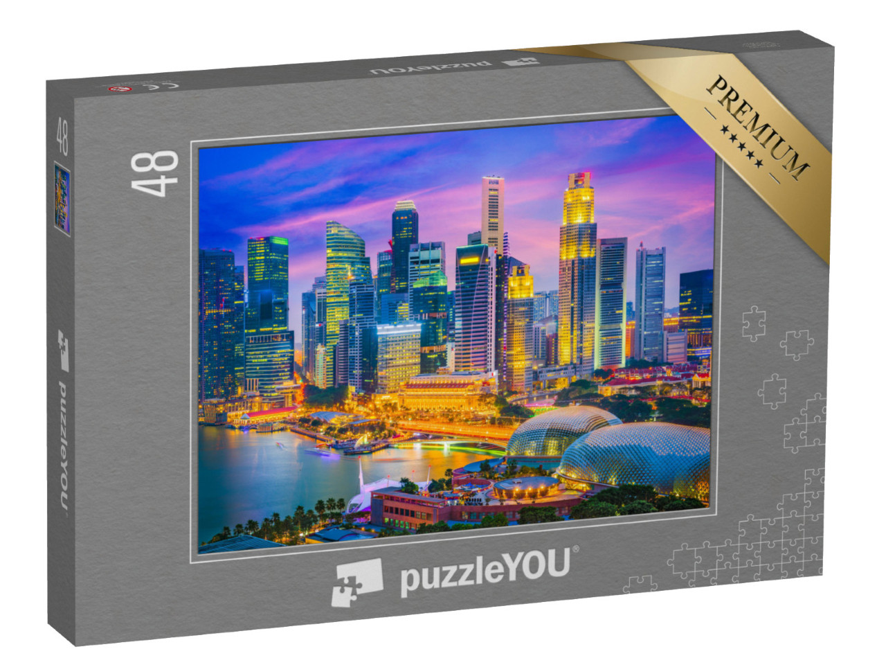 Puzzle 48 Teile „Skyline von Singapur im Abendlicht“