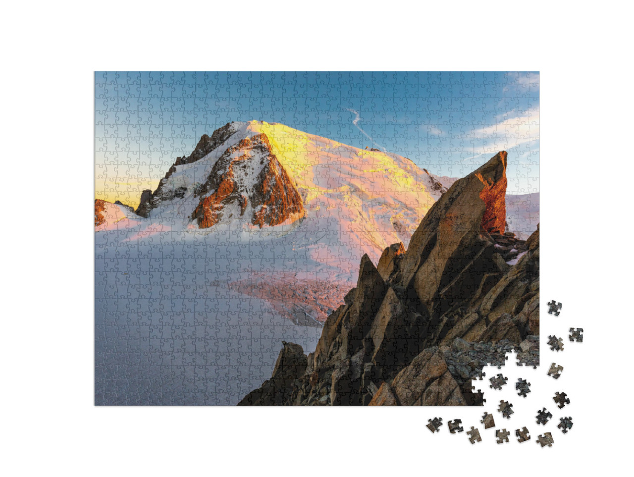 Puzzle 1000 Teile „Mont Blanc du Tacul: Abendsonne in den Alpen“