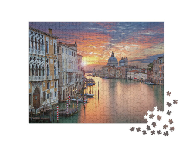 Puzzle 1000 Teile „Venedig. Bild des Canal Grande in Venedig, mit der Basilika Santa Maria della Salute im Hintergrund“