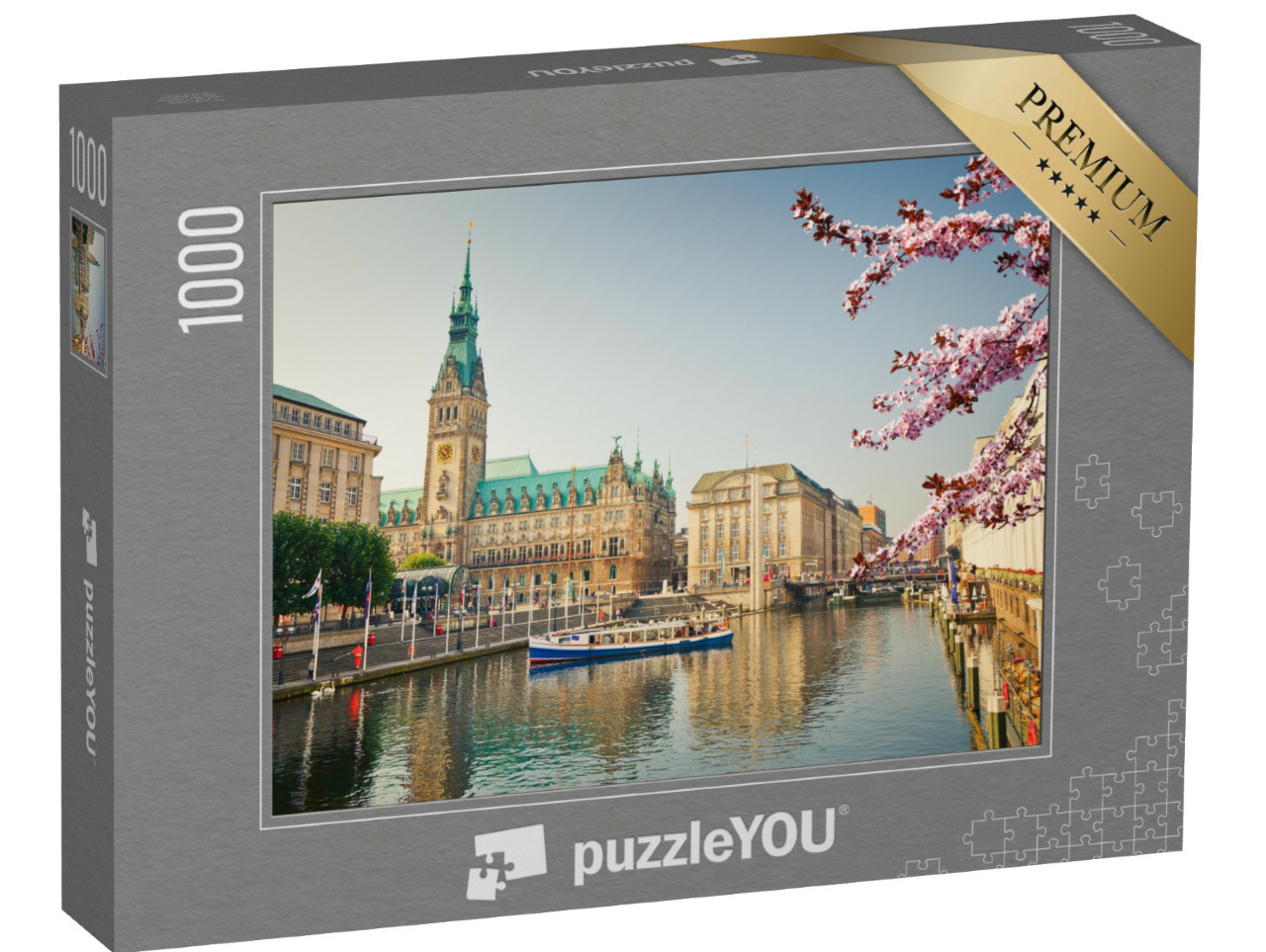 Puzzle 1000 Teile „Hamburger Rathaus und Alster im Frühjahr“