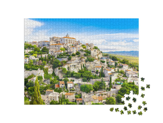 Puzzle 1000 Teile „Mittelalterliche Stadt: Ansicht von Gordes, Provence, Frankreich“
